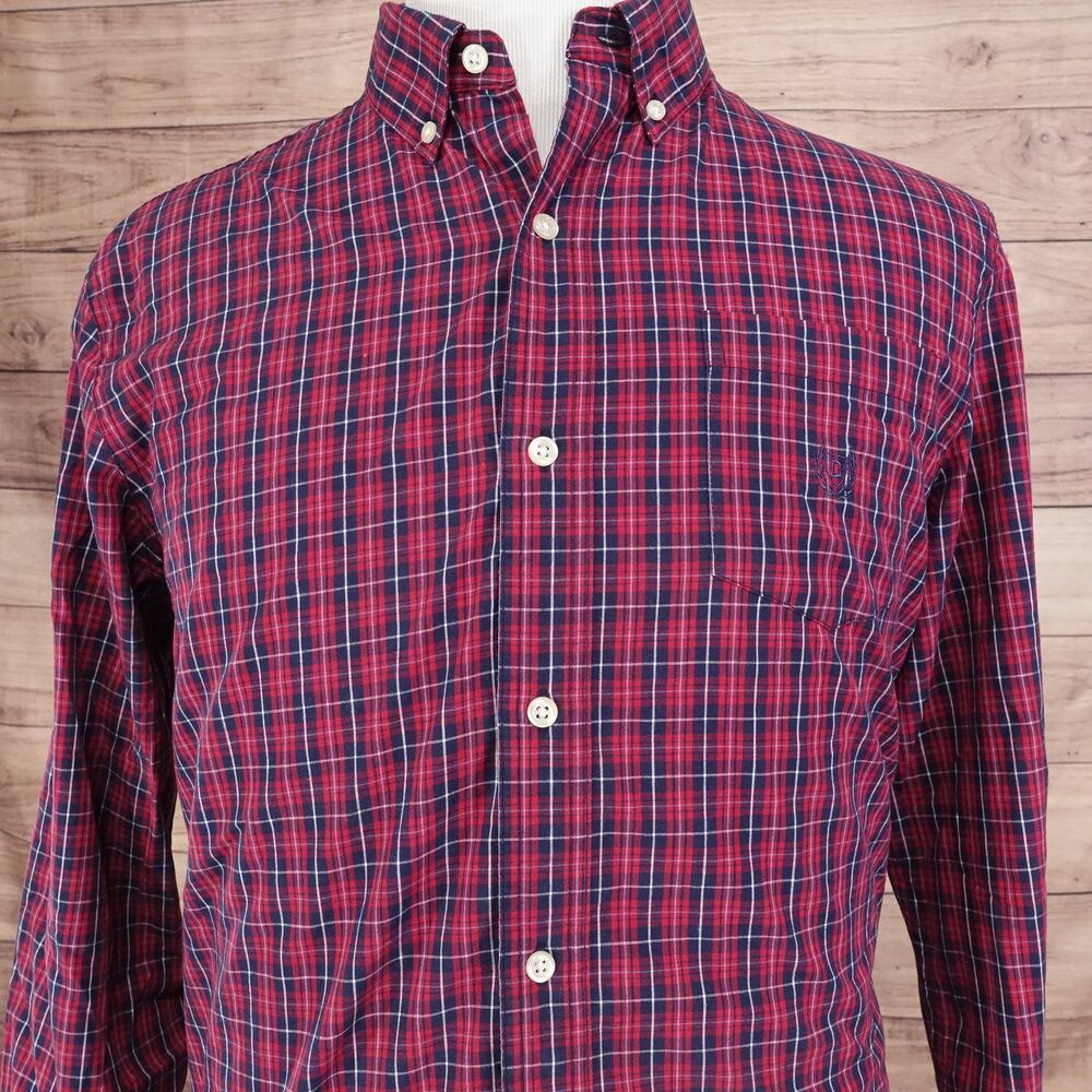 CHAPS EASY CARE RED PLAID CHECK BUTTON DOWN SHIRT MENS SIZE L‎